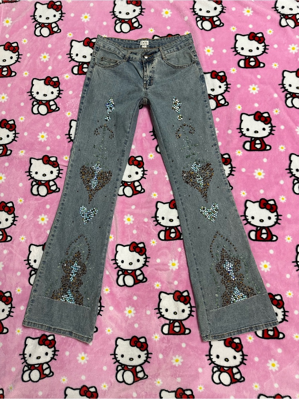 Caché Flared Jeans with Beads and Crystals Embellishments